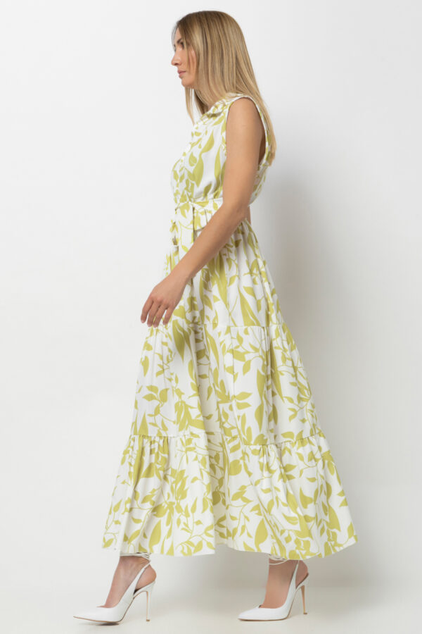 Φόρεμα αμάνικο μίντι με κουμπάκια εμπριμέ λαχανί 80347-201