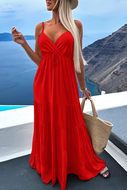 Φόρεμα μάξι κρουαζέ με μικρές πτυχές κόκκινο 80450-201
