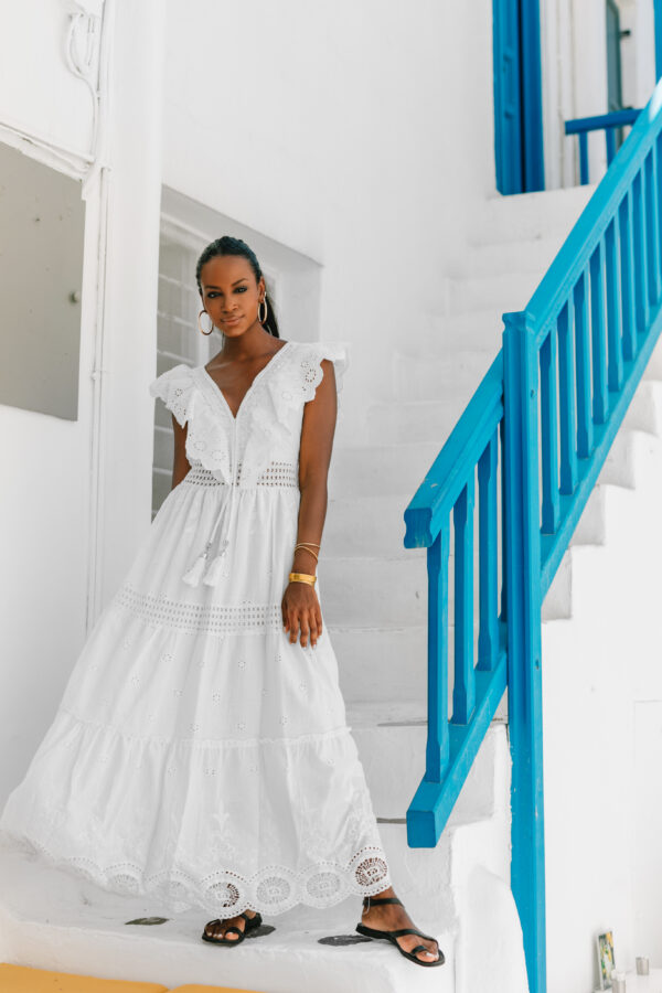 Φόρεμα κυπούρ μακρύ λευκό 80515-207