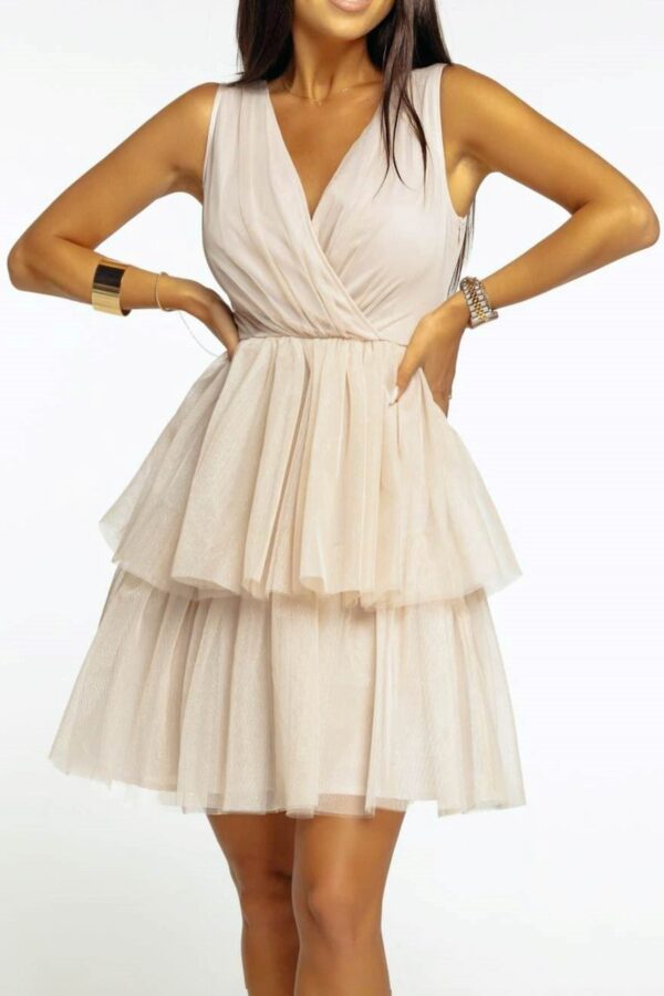 Φόρεμα μίνι με βολάν τούλι μπεζ 80526-201