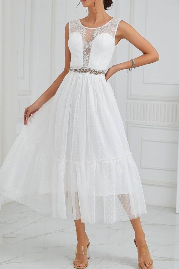 Φόρεμα με διαφάνεια και κεντητές λεπτομέρειες λευκό 80564-201
