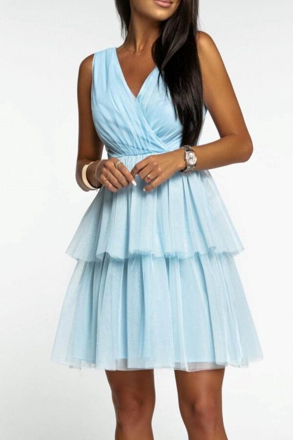 Φόρεμα μίνι με βολάν τούλι γαλάζιο 80526-201