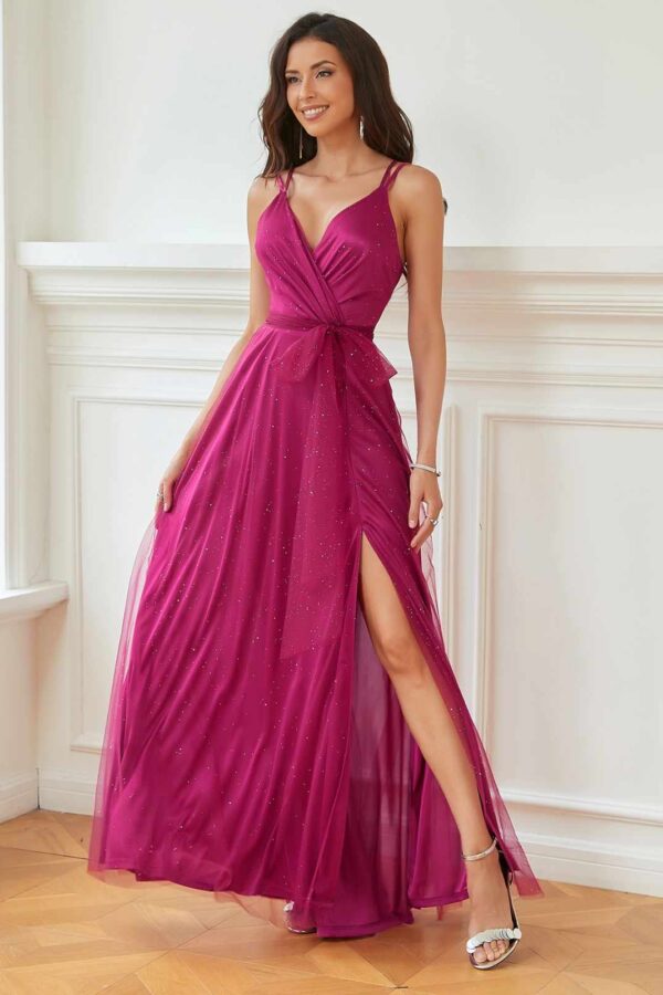 Φόρεμα μάξι κρουαζέ με glitter ματζέντα 80581-201