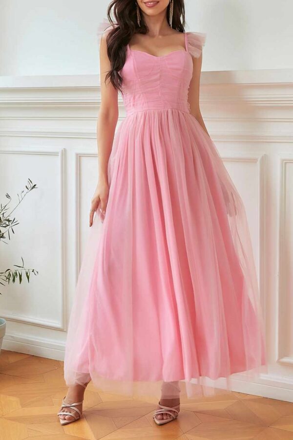 Φόρεμα formal μίντι με τούλι ροζ 80582-201