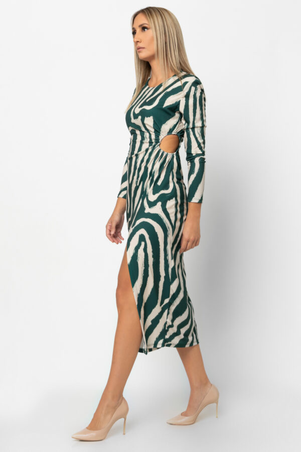 Φόρεμα με άνοιγμα μέση και patterns paint lines χακί 90164-206
