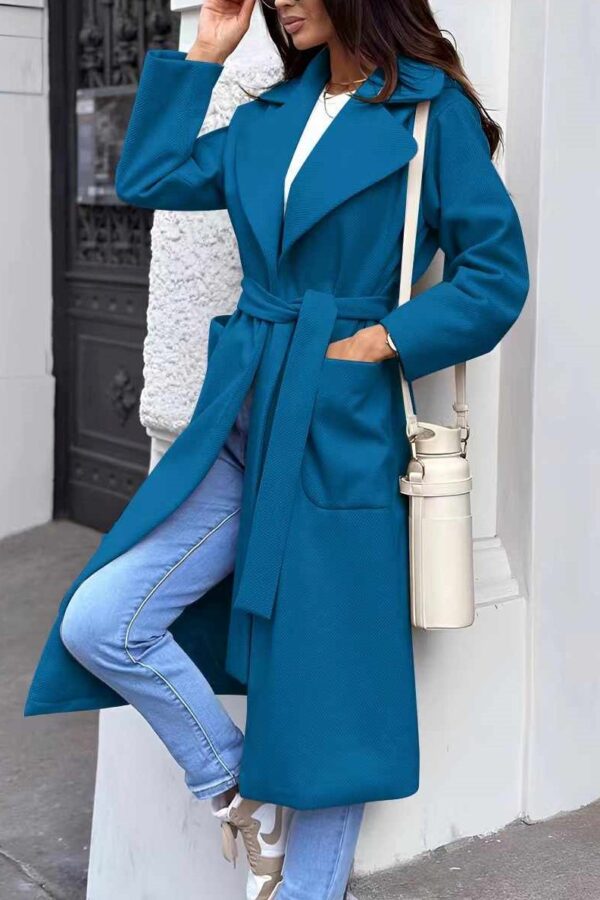 Παλτό με ζώνη χωρίς κουμπί φοδραρισμένο μπλε 90089-501