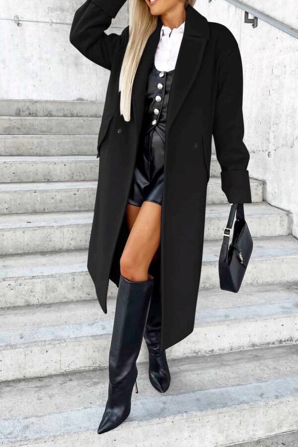 Παλτό casual fit με γυρισμένο ρεβέρ μαύρο 90117-501