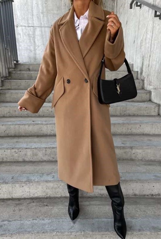 Παλτό casual fit με γυρισμένο ρεβέρ κάμελ 90117-501