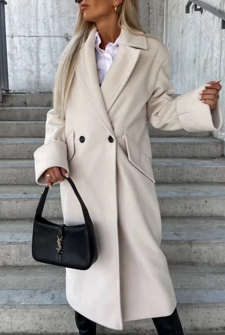 Παλτό casual fit με γυρισμένο ρεβέρ ιβουάρ 90117-501
