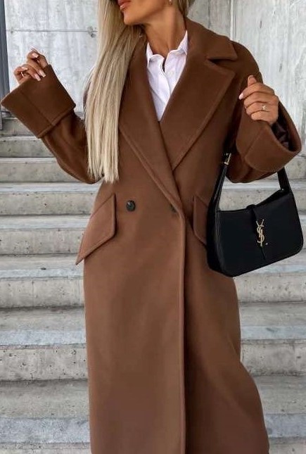 Παλτό casual fit με γυρισμένο ρεβέρ καφέ 90117-501