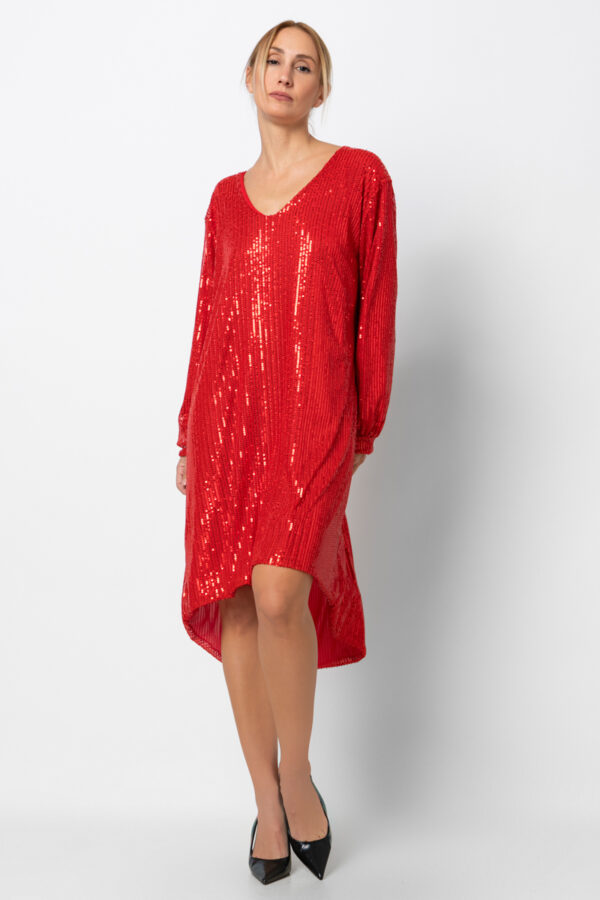 Φόρεμα παγιέτα με ανοιχτή πλάτη και δέσιμο πίσω κόκκινο 90254-202