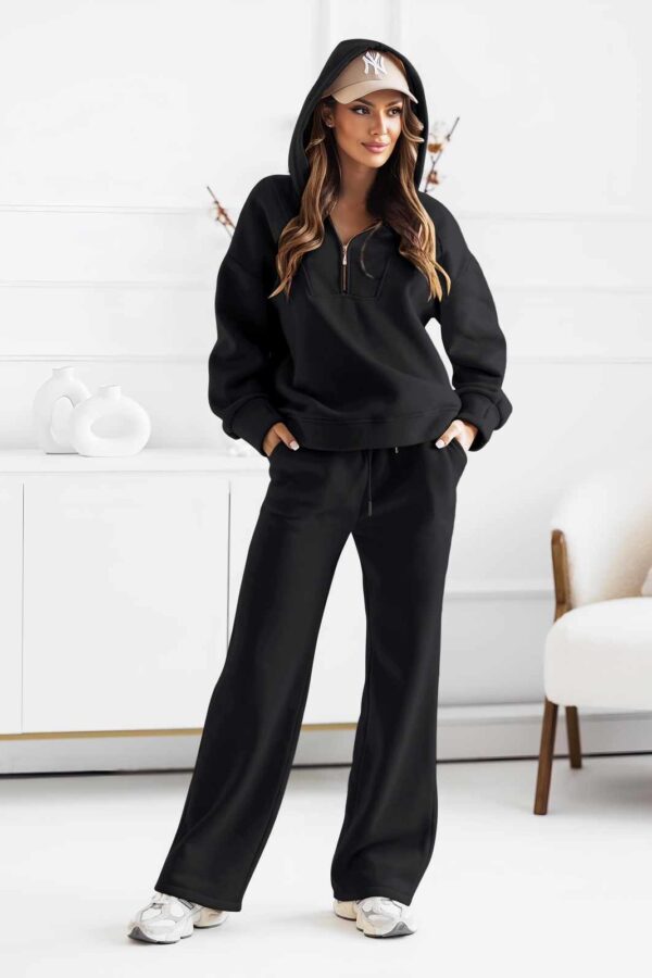 Σετ hoodie κουκούλα και φερμουάρ με παντελόνι ίσιο μαύρο 90339-601