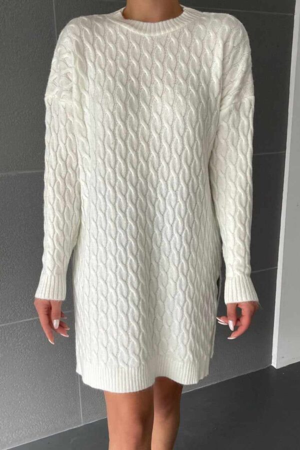 Μπλουζοφόρεμα με πλέξη πλεξούδες και σκισίματα ιβουάρ 90513-201
