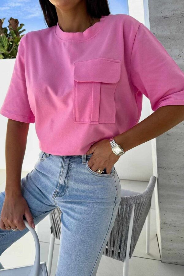 Μπλούζα κοντομάνικη με σχέδιο τσέπη ροζ 90526-101