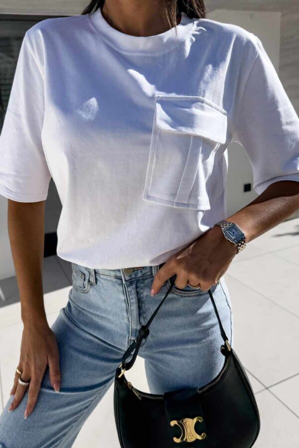 Μπλούζα κοντομάνικη με σχέδιο τσέπη λευκή 90526-101