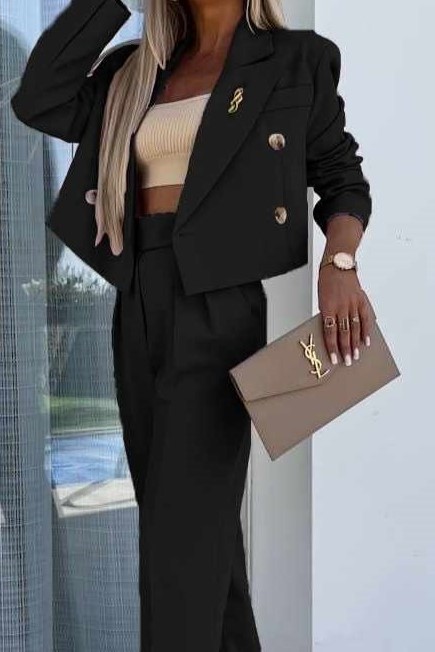 Κοστούμι με crop σακάκι και παντελόνα μαύρο 10076-602