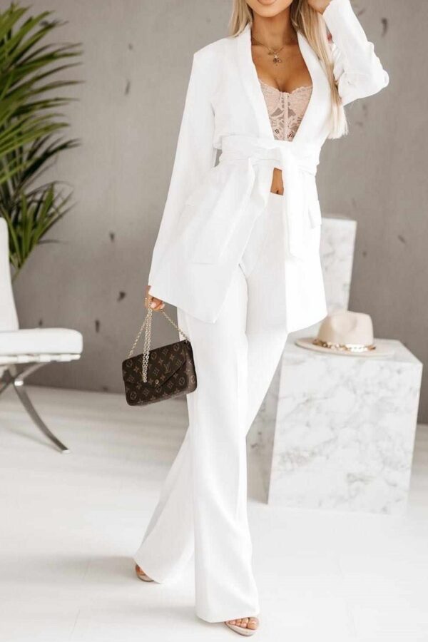 Κουστούμι σακάκι δετό και παντελόνα λευκό 10048-602