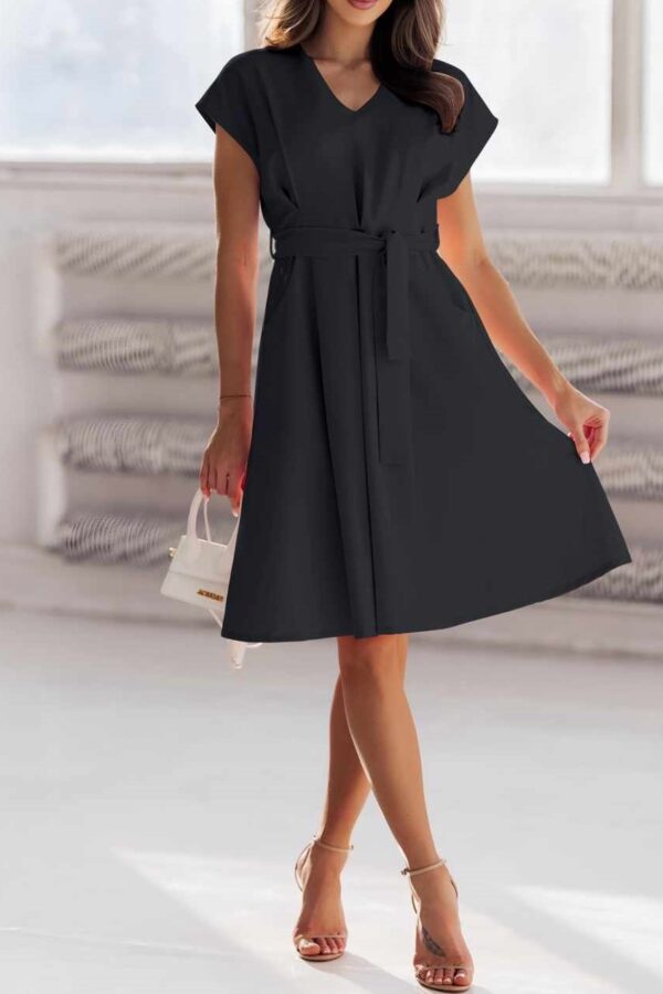 Φόρεμα κοφτό μανίκι με ν και ζώνη μάυρο 10087-201
