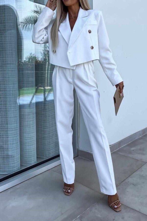 Κοστούμι με crop σακάκι και παντελόνα λευκό 10076-602