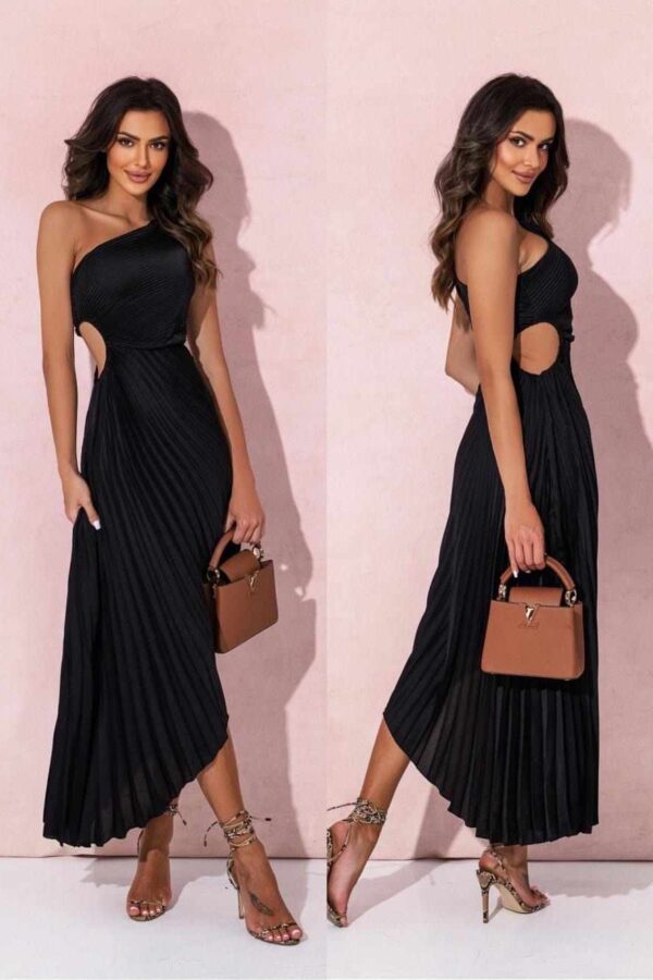 Φόρεμα με έναν ώμο πλισέ και cut στην μέση μαύρο 10075-201