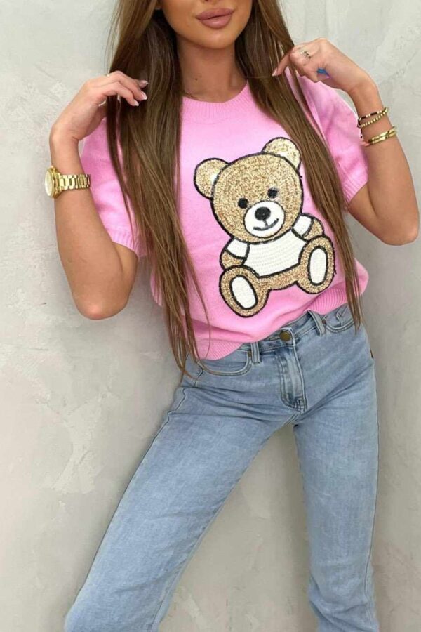 Μπλούζα λεπτή πλεκτή με σχέδιο Teddy ροζ 10094-101