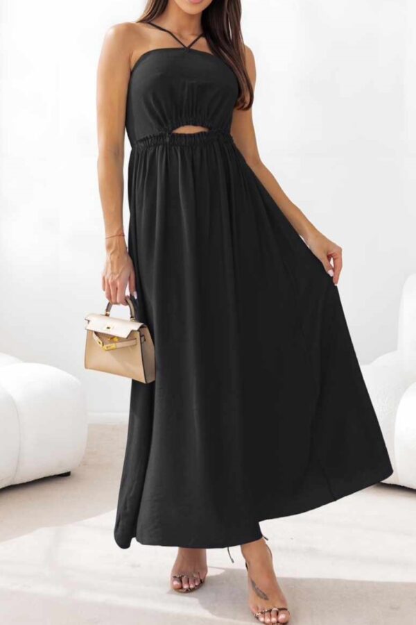 Φόρεμα στράπλες με δέσιμο στο λαιμό και cut μαύρο 10352-201