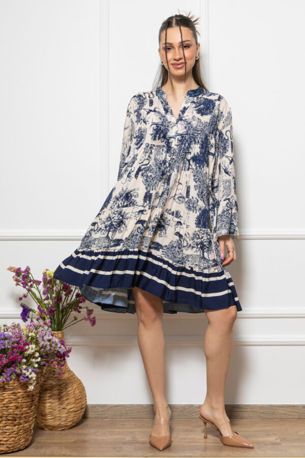 Φόρεμα japanese ριχτό με πτυχές μπλε 10260-209