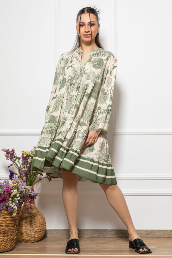 Φόρεμα japanese ριχτό με πτυχές χακί 10260-209