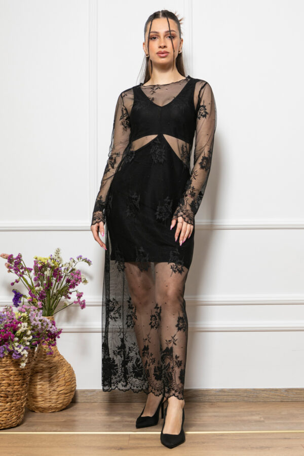 Φόρεμα με διαφάνεια και σχέδια μαύρο 10184-236