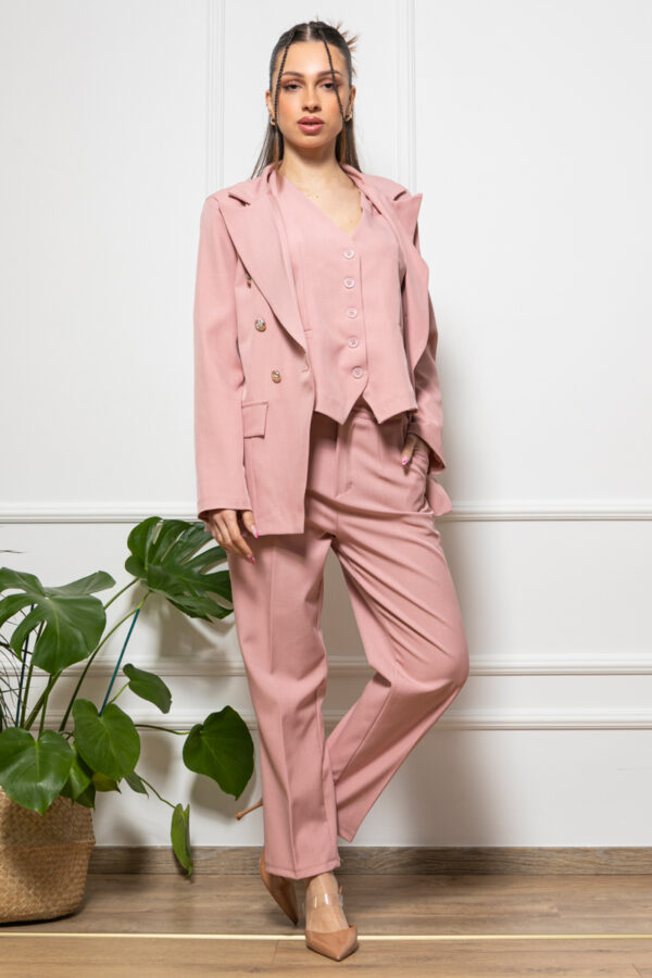 Κοστούμι τριών τεμαχίων γιλέκο, σακάκι και παντελόνι ροζ 10197-609
