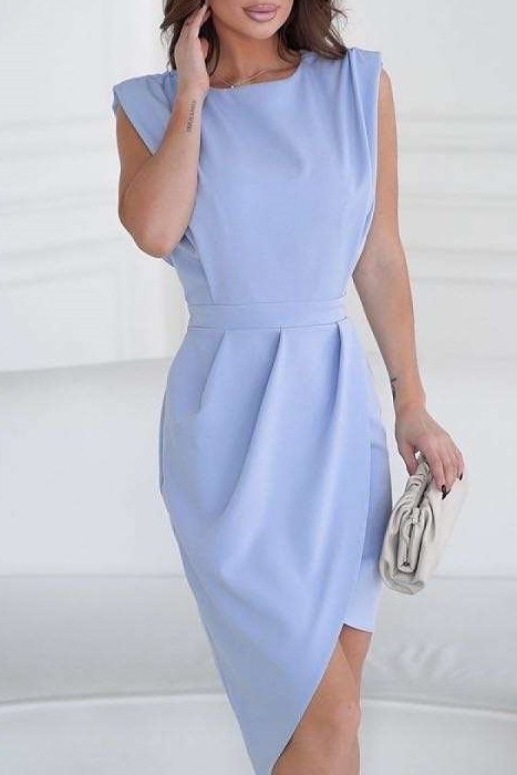 Φόρεμα με ασύμετρο τελείωμα γαλάζιο 10230-202