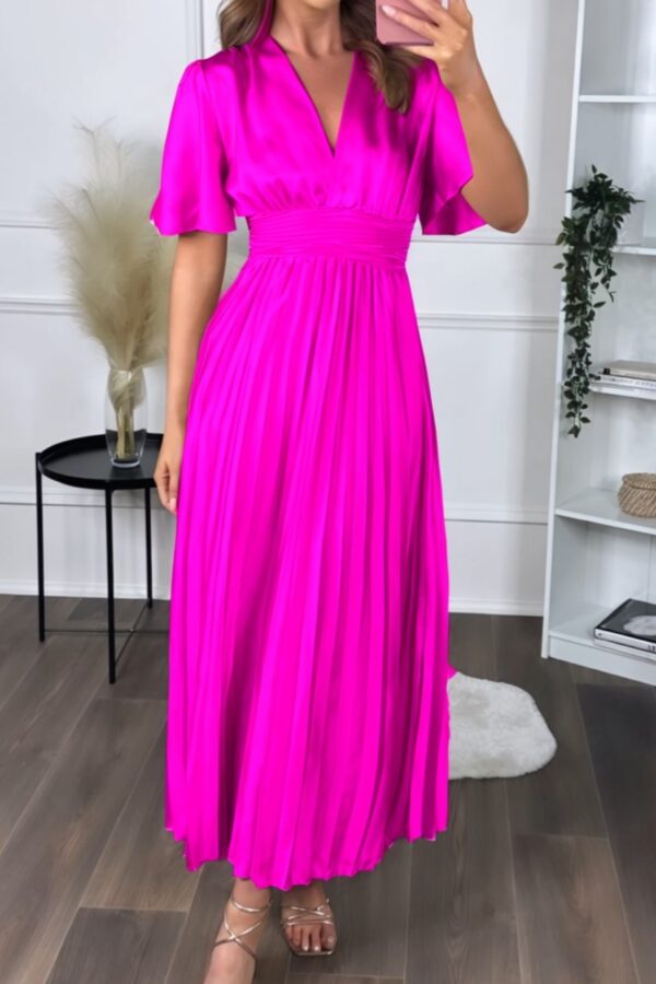 Φόρεμα σατινέ κρουαζέ με πλισέ φούστα φουξ 10244-201