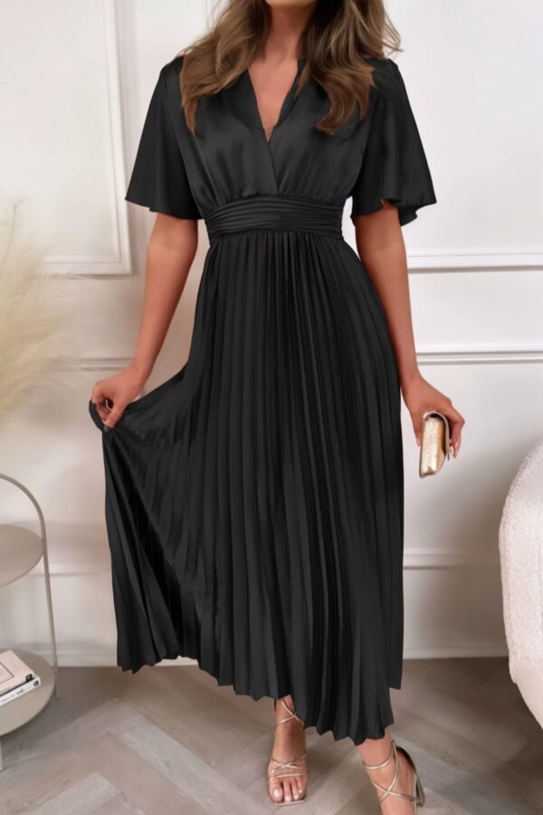 Φόρεμα σατινέ κρουαζέ με πλισέ φούστα μαύρο 10244-201