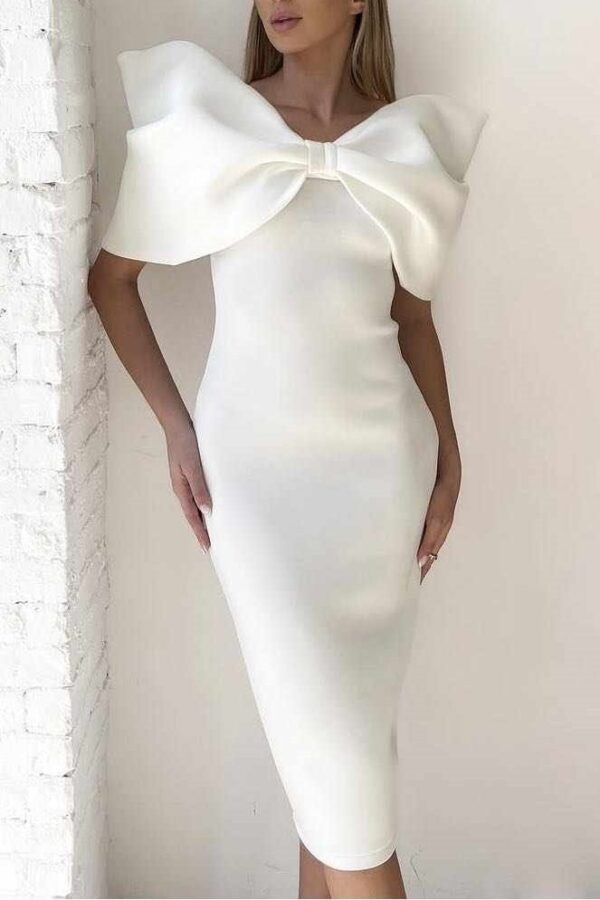 Φόρεμα μίντι με πεσμένους ώμους λευκό 10222-201