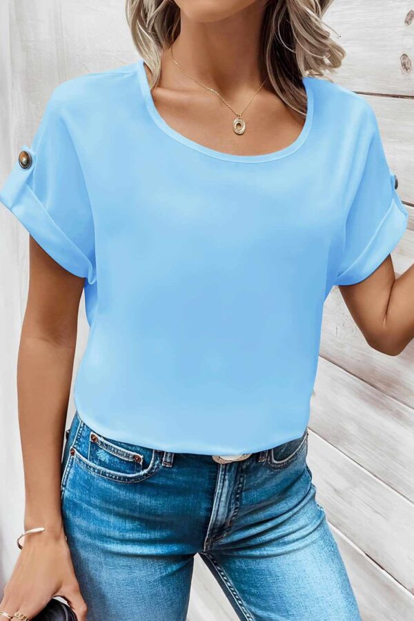 Μπλούζα κοντομάνικη με κουμπί στο μανίκι γαλάζια 10253-101