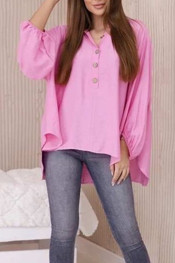 Μπλούζα με λάστιχο στο μανίκι σε άνετη γραμμή ροζ 10249-102