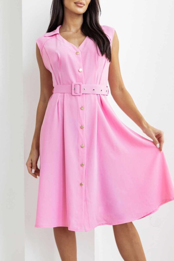 Φόρεμα σεμιζιέ με χρυσά κουμπιά ροζ 10292-201