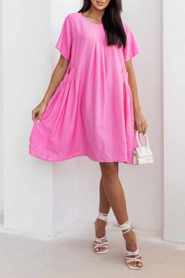 Φόρεμα ριχτό με τσέπες ρoζ 10291-201