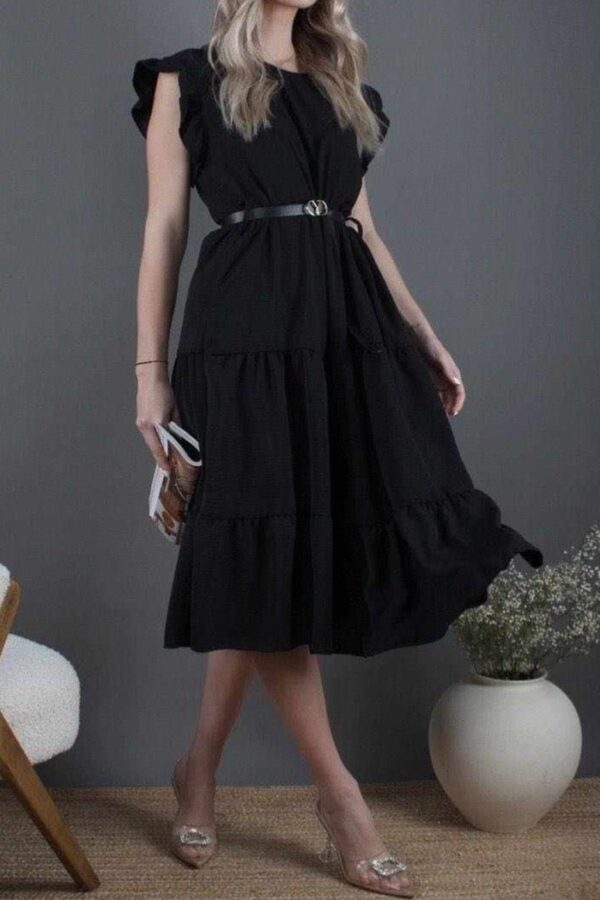 Φόρεμα μίντι με πτυχές κρουαζέ μαύρο 10326-209