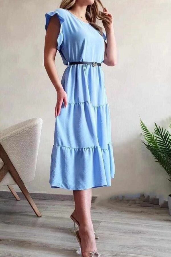 Φόρεμα μίντι με πτυχές κρουαζέ γαλάζιο 10326-209