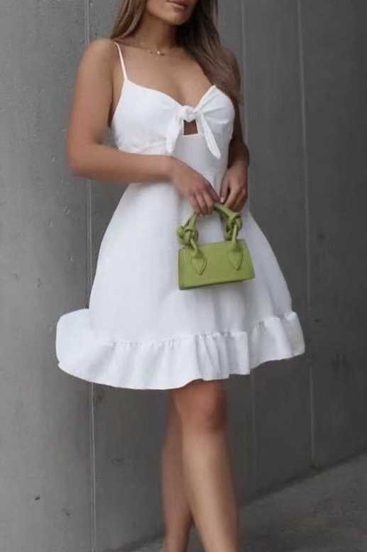 Φόρεμα τιραντάκι με δέσιμο στο μπόυστο λευκό 10378-202