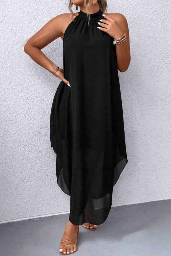 Φόρεμα plus size με halter λαιμόκοψη μαύρο 10316-201