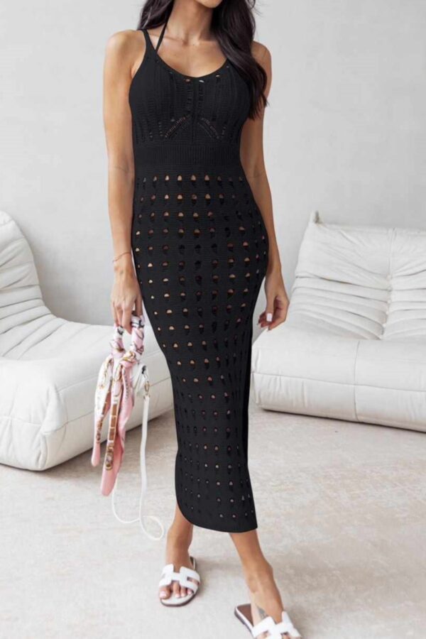 Φόρεμα παραλίας με συνδυασμό πλέξεων μαύρο 10314-201