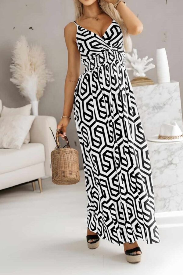 Φόρεμα μάξι κρουαζέ εμπριμέ tribal λευκό 10311-201
