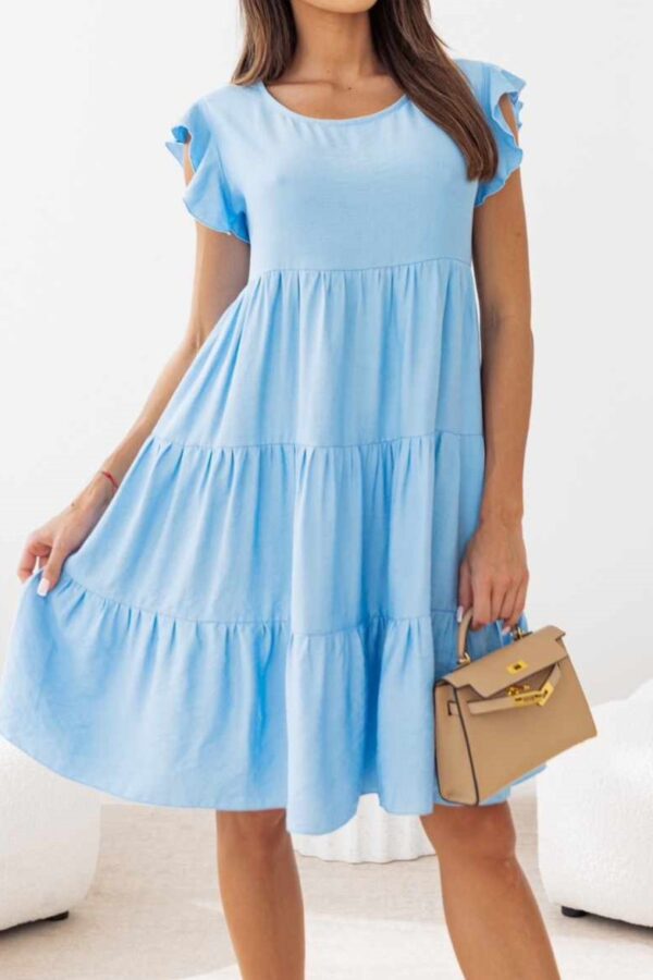 Φόρεμα με πτυχές και φρου φρου μανίκι γαλάζιο 10353-201