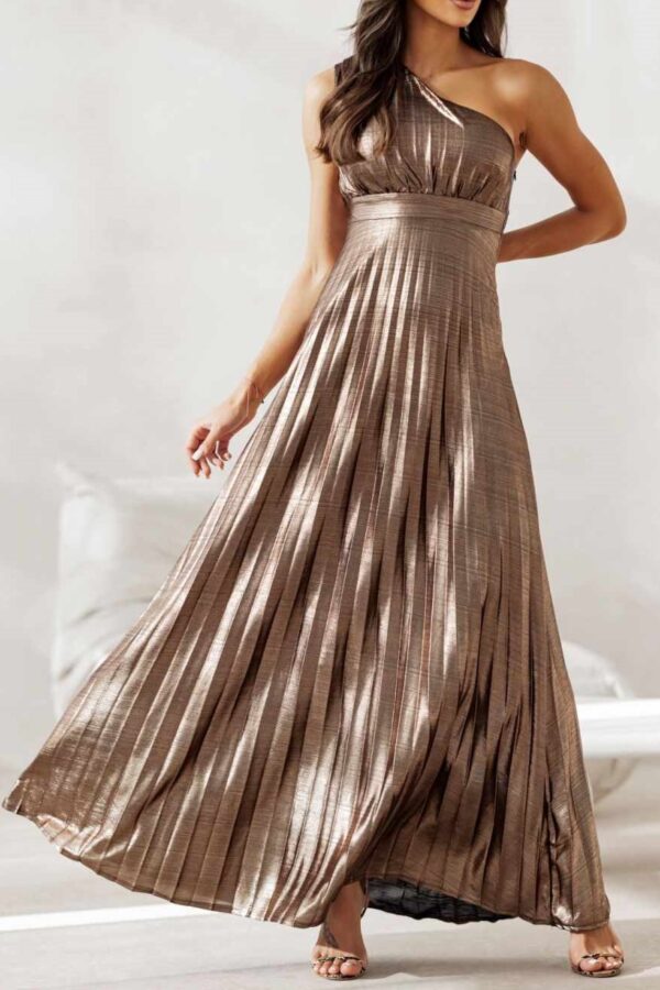 Φόρεμα μάξι metallic με έναν ώμο bronze 10347-201