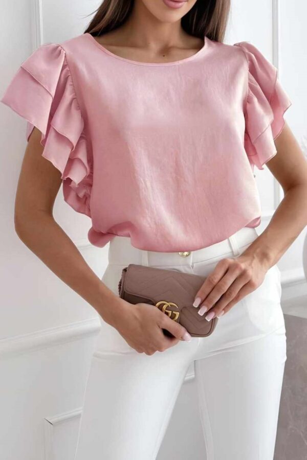 Μπλούζα με κοντο μανίκι βολάν ροζ 10387-101