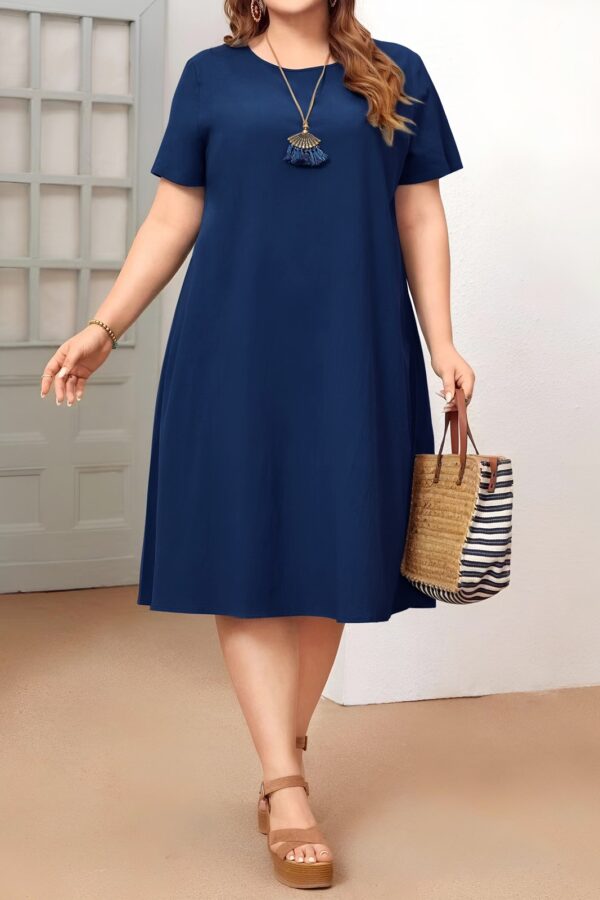 Φόρεμα plus size κοντομάνικο α΄γραμμή μπλε 10300-201