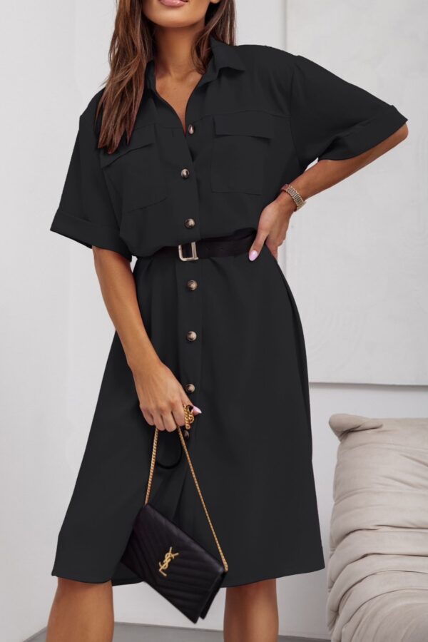 Φόρεμα σεμιζιέ με τσεπάκια και ζώνη μαύρη μαύρο 10299-201